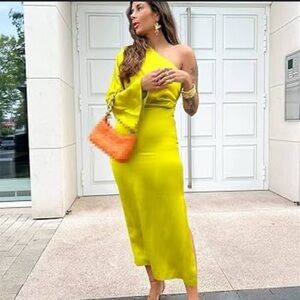 🟣 MISSGUIDED LIME GREEN ONE SHOULDER DRESS SIZE 8